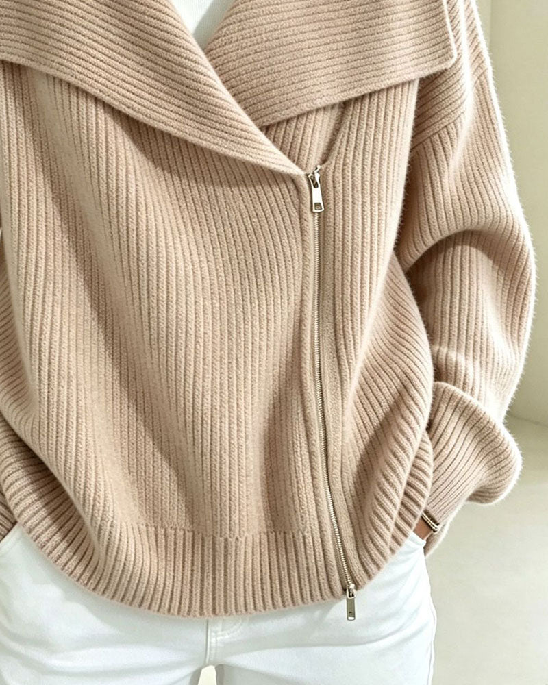 Large Lapel Diagonal Zipper Cardigan 2024 f/w cardigans
