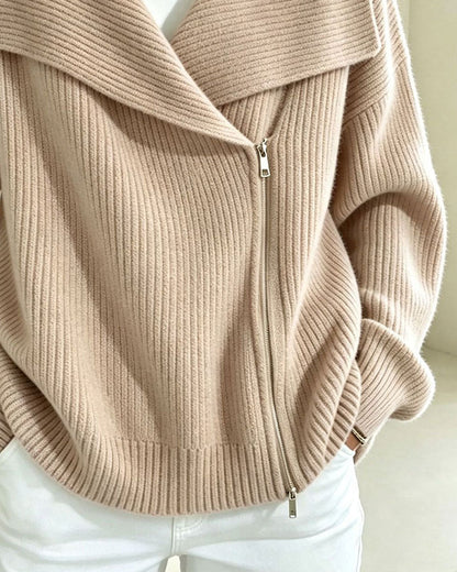 Large Lapel Diagonal Zipper Cardigan 2024 f/w cardigans