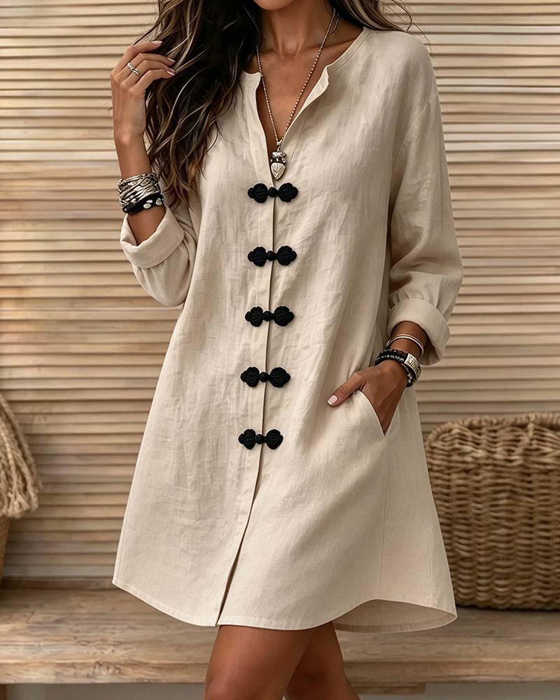 V-Neck Button-Front Shirt Style Short Dress 2024 f/w casual dresses spring