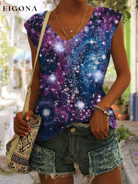 Women's Starry Night Purple Midnight Galaxy Universe Print Tank Top starry