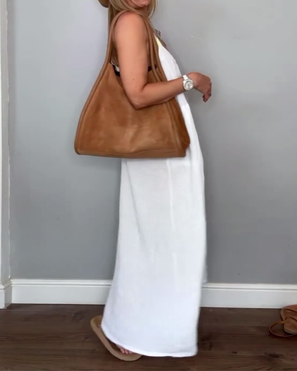 Solid Color Casual Suspender Dress