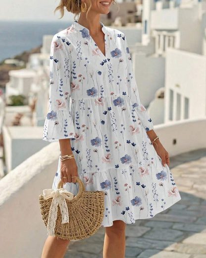 V-Neck Floral Print Midi Dress