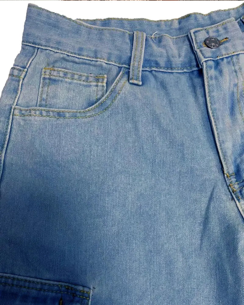 Men's Loose Solid Flap Pocket Cargo Denim Jeans