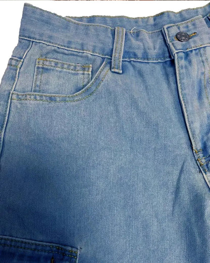Men's Loose Solid Flap Pocket Cargo Denim Jeans