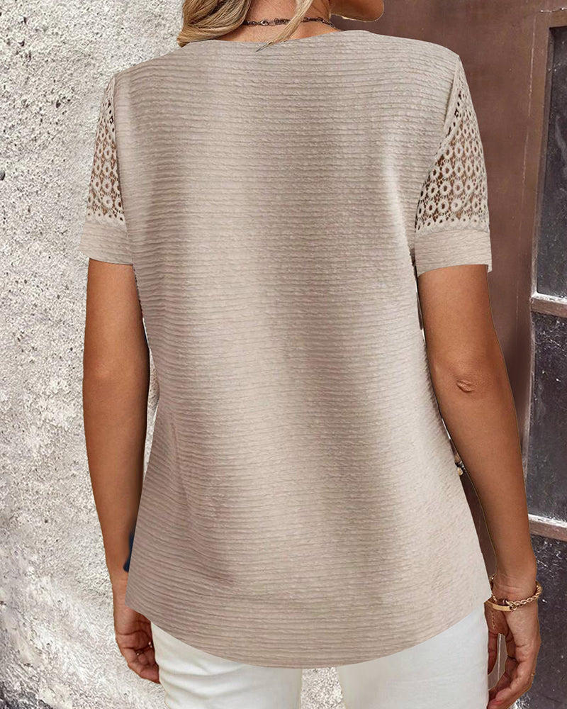 Square Neck Short Sleeve Pleated Blouse