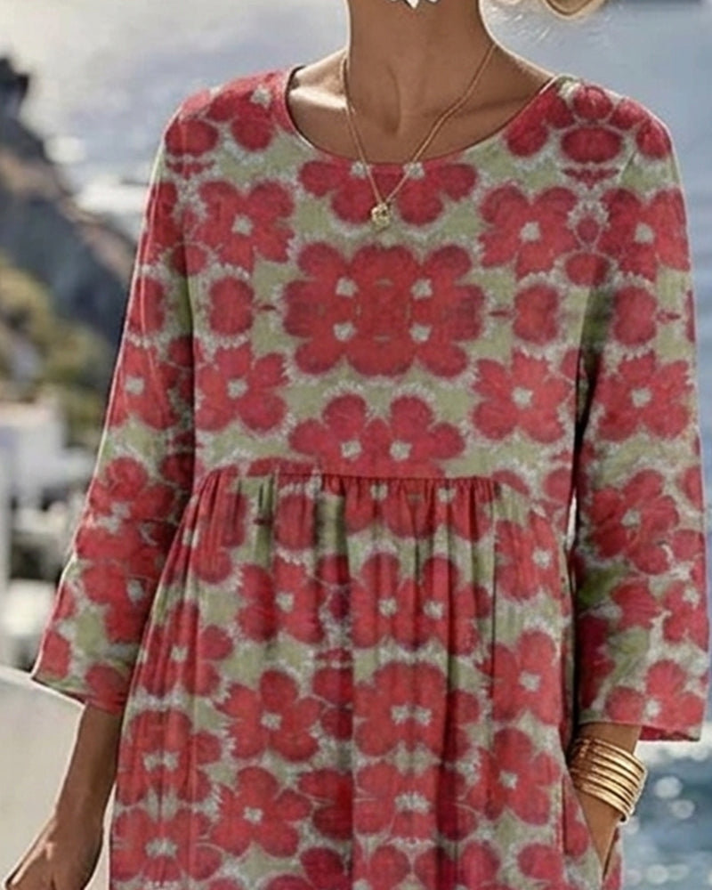 Color Block Floral Print Dress