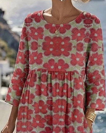 Color Block Floral Print Dress