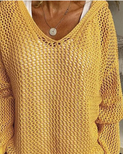 Dames Crochet Hollow Out Hooded Long Sleeve Tops