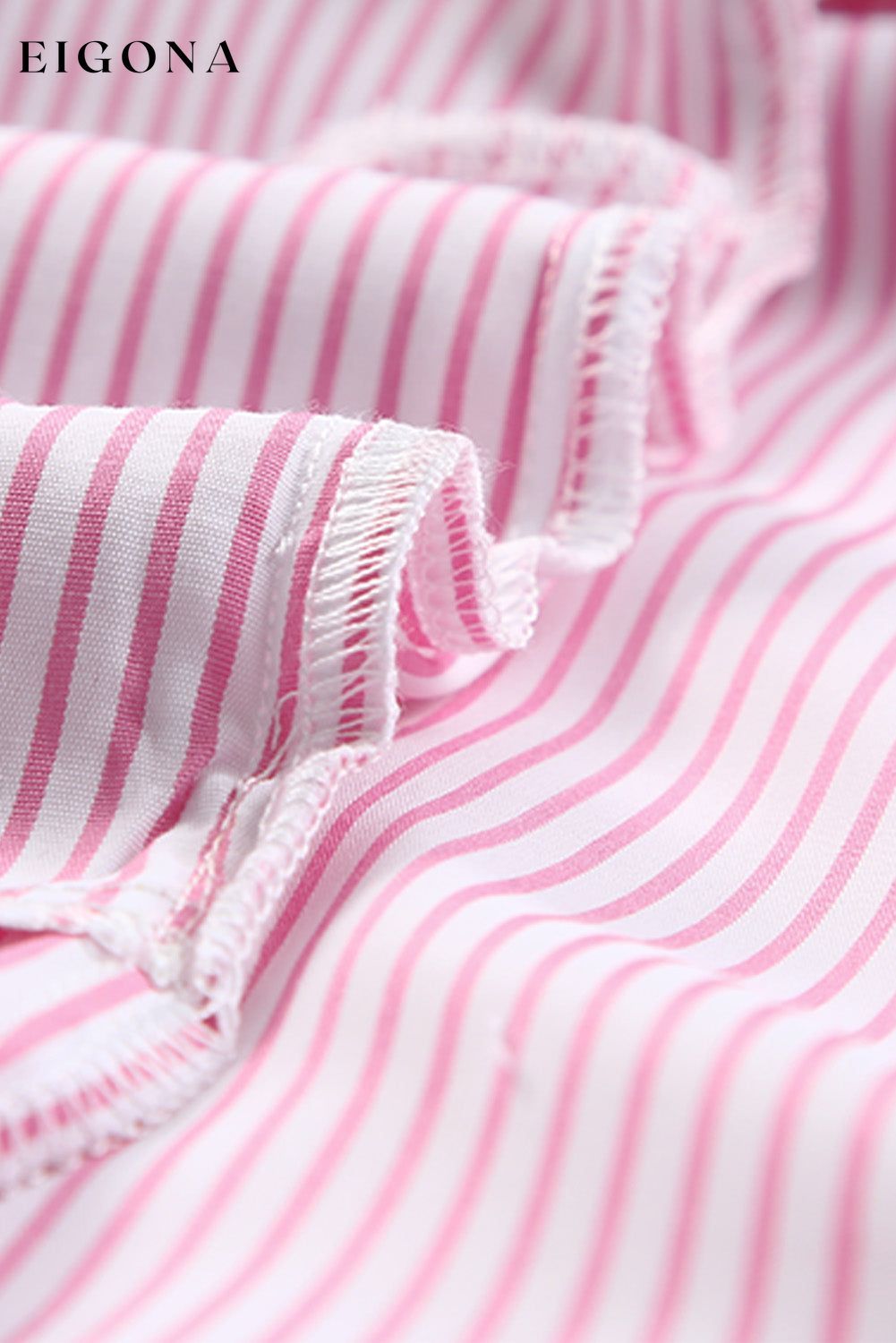 Pink Smocked Cuffed Striped Boyfriend Shirt with Pocket All In Stock button down womens clothes Color Pink Craft Smocked DL Exclusive Early Fall Collection long sleeve shirts long sleeve top Occasion Daily Print Stripe Season Spring Stripe tops Style Modern tops