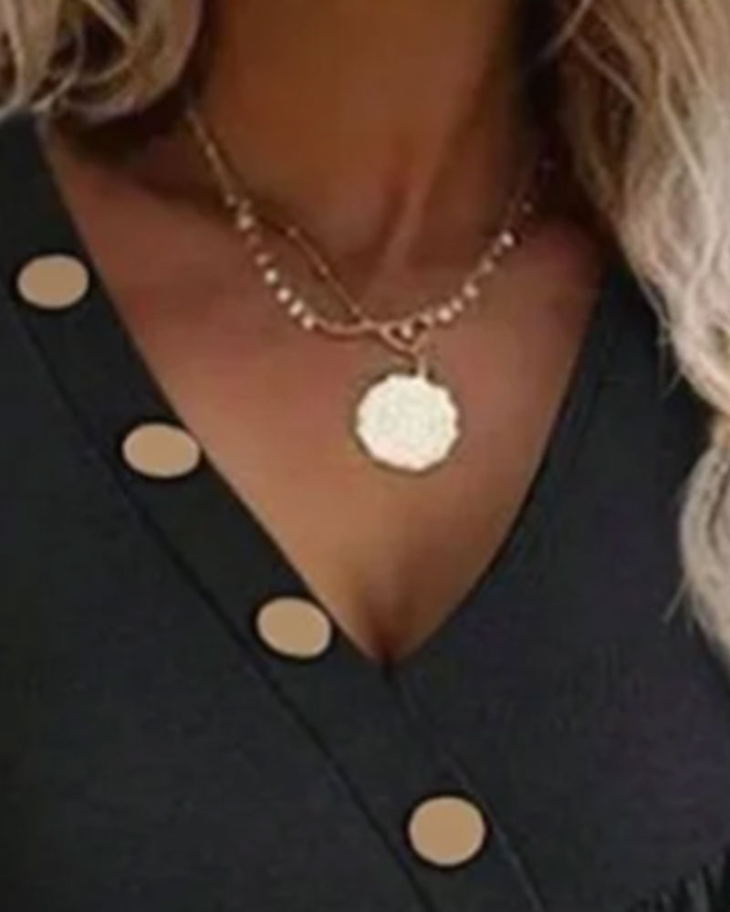 Oblique Placket Decorative Button Sleeveless Dress