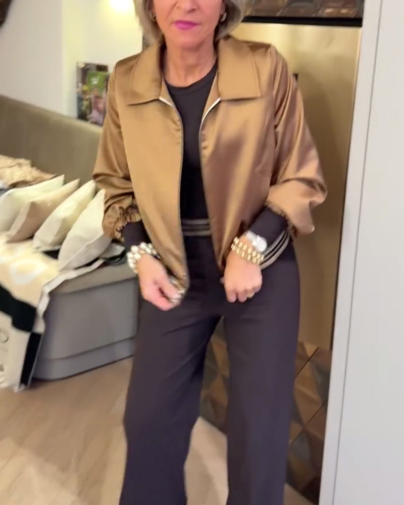 Fashionable Glossy Lapel Cropped Coat