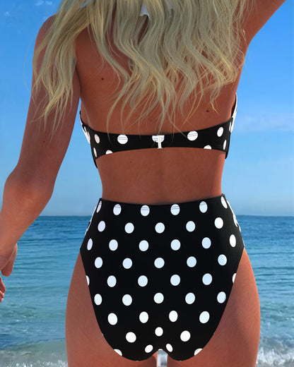 Polka Dot Bow Halter Neck Two-Piece Swimsuit