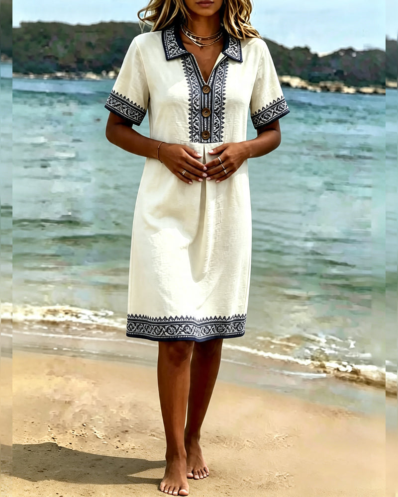 Ethnic Lapel Short Sleeve Casual Dress