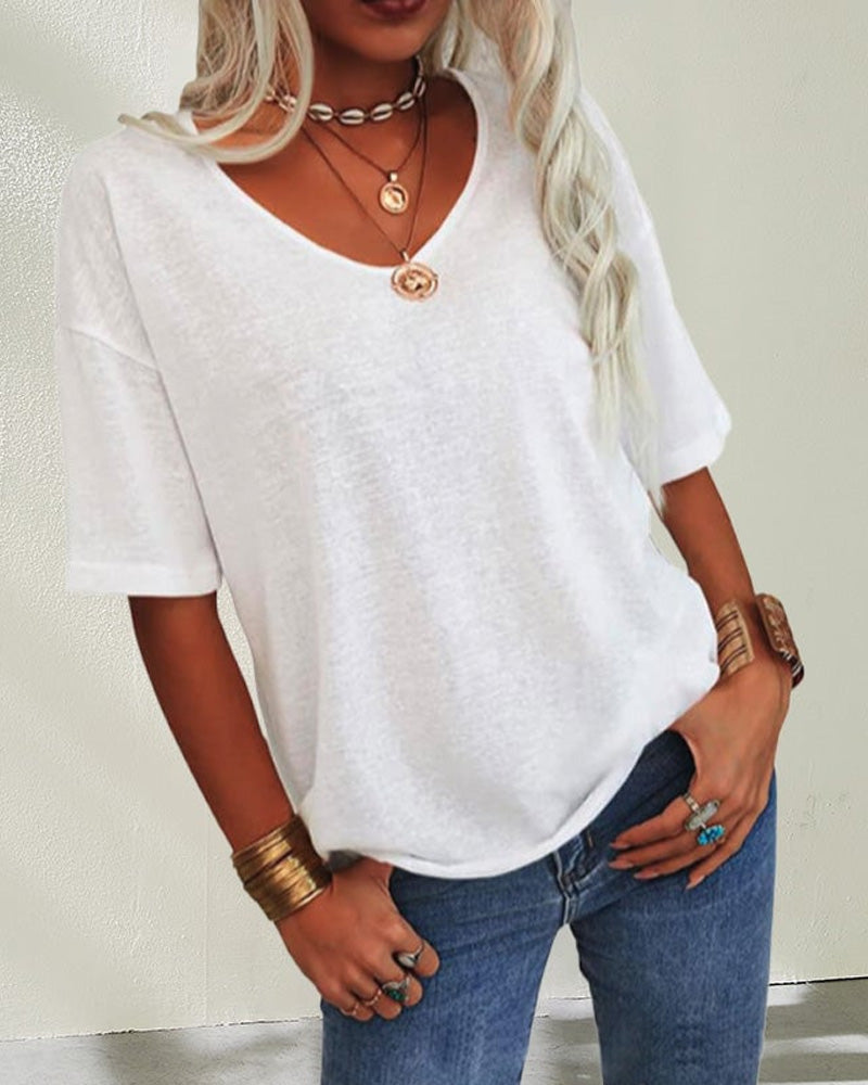 Women's Short-Sleeved V-Neck Top