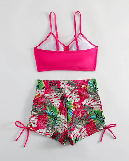 Leaf print drawstring pleated bikini 202466 bikinis summer