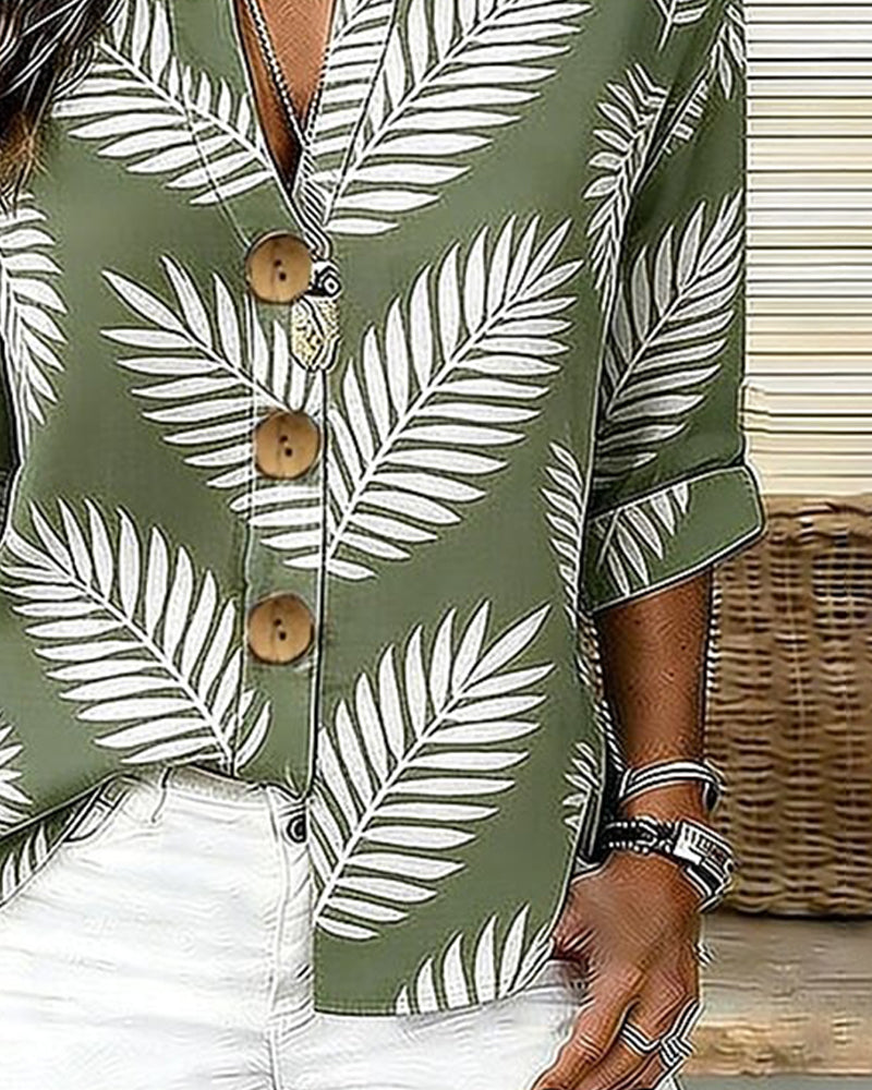 Leaf Print Button Shirt