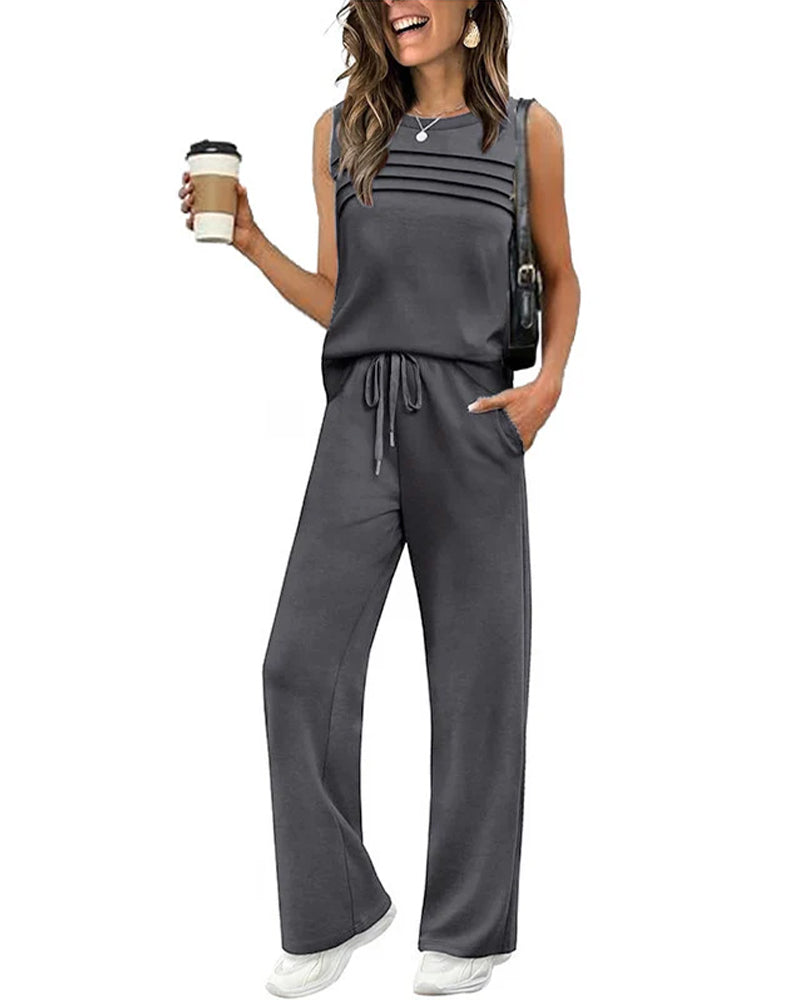 Pleated Vest Top Two-Piece Set