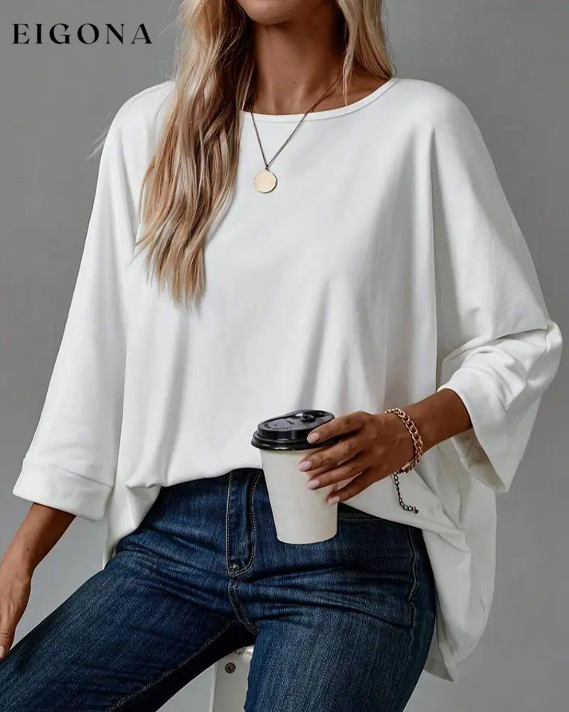 Solid color round neck nine-quarter sleeve loose top blouses & shirts cotton and linen spring summer