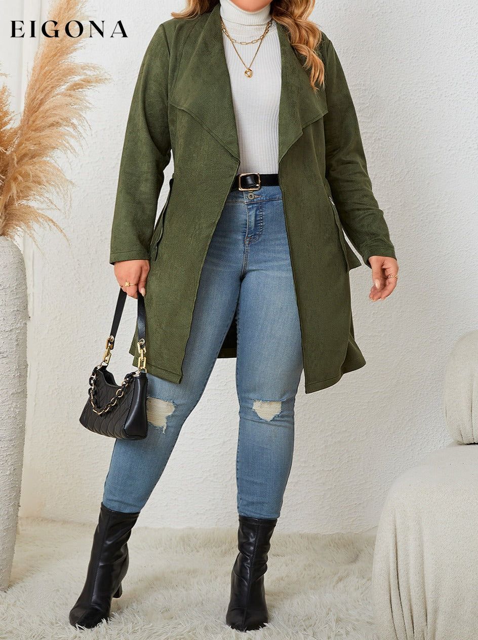Plus Size Tie Back Trench Coat Army Green clothes coat Hanny jackets long sleeve Ship From Overseas Shipping Delay 09/29/2023 - 10/04/2023