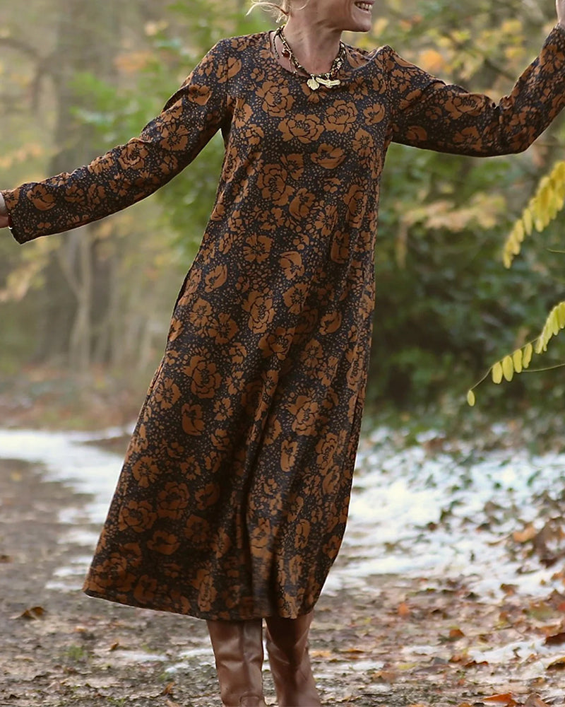 Floral Print Round Neck Loose Dress