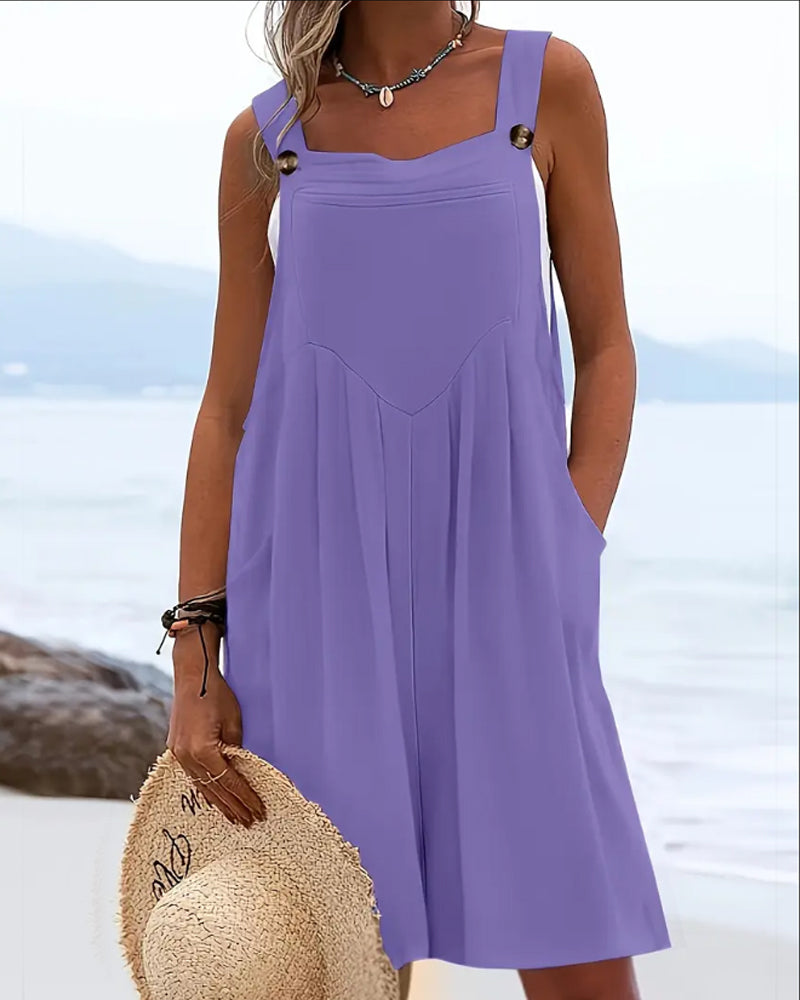 Casual Loose Fit Button Pocket Jumpsuits