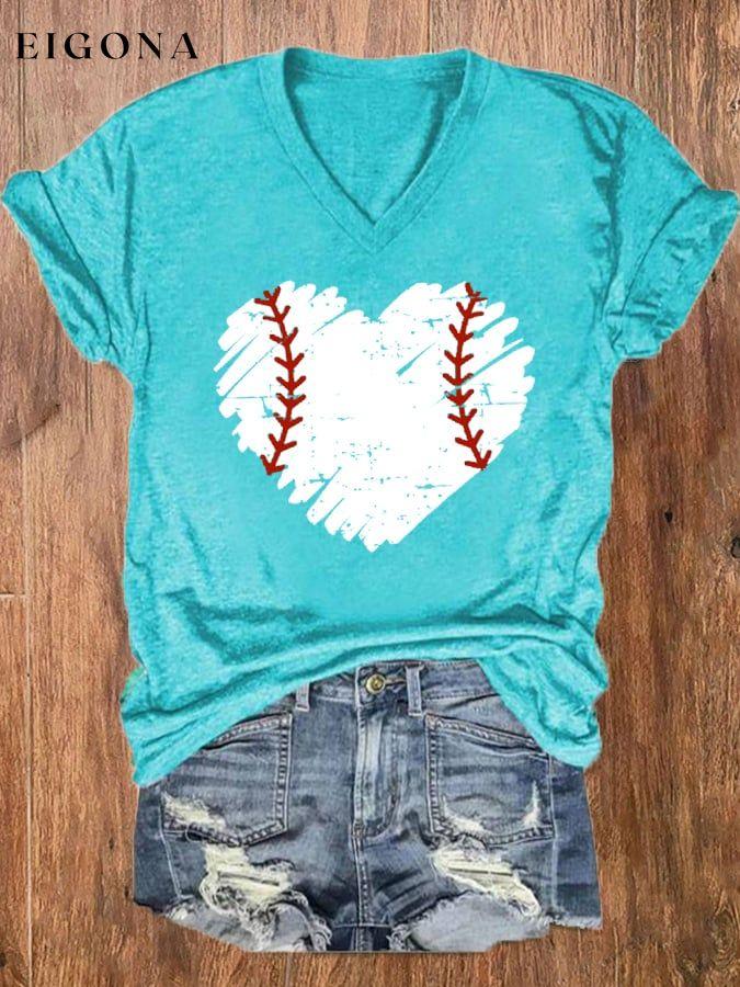 Women's Baseball Love Casual V-Neck Tee