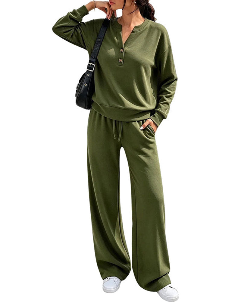 Long Sleeve Top Wide-Leg Pants Set 2024 f/w two-piece sets