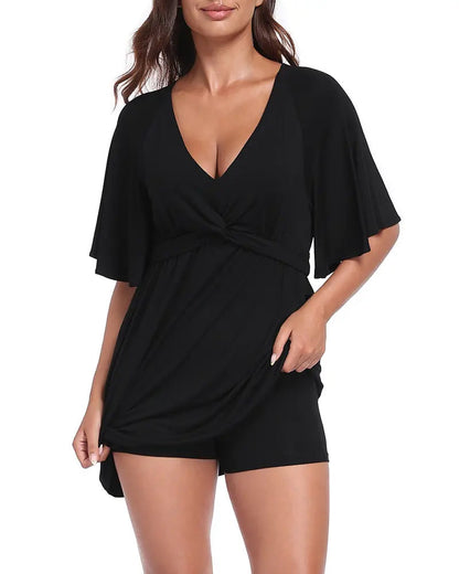 V-Neck Waist-Cinching Romper Dress casual dresses spring summer