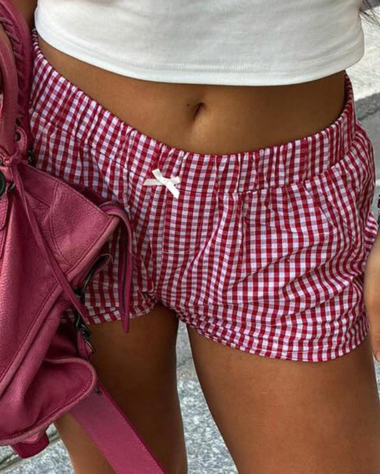 Plaid Elastic Casual Shorts shorts spring summer