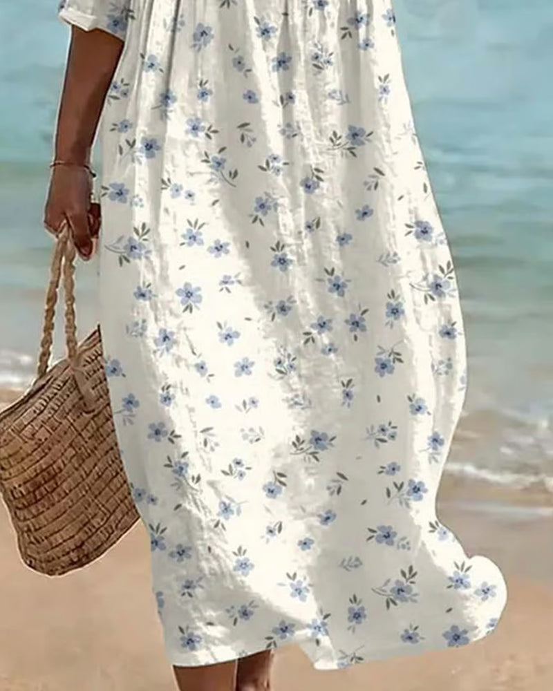 Floral V-Neck Hollow Out Dress
