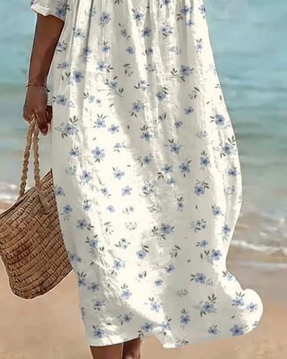 Floral V-Neck Hollow Out Dress