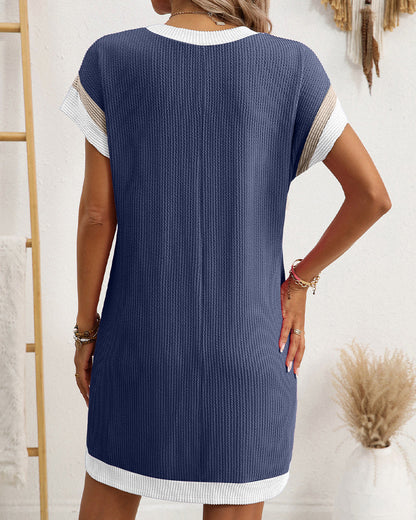 Short Sleeve Pocket Contrast Dress