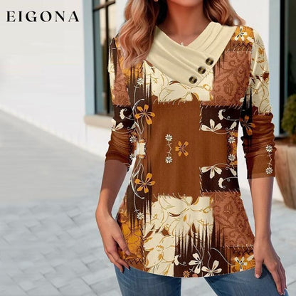 Vintage Floral Print Blouse Brown best Best Sellings clothes Plus Size Sale tops Topseller