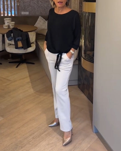 Simple Crewneck Solid Blouse