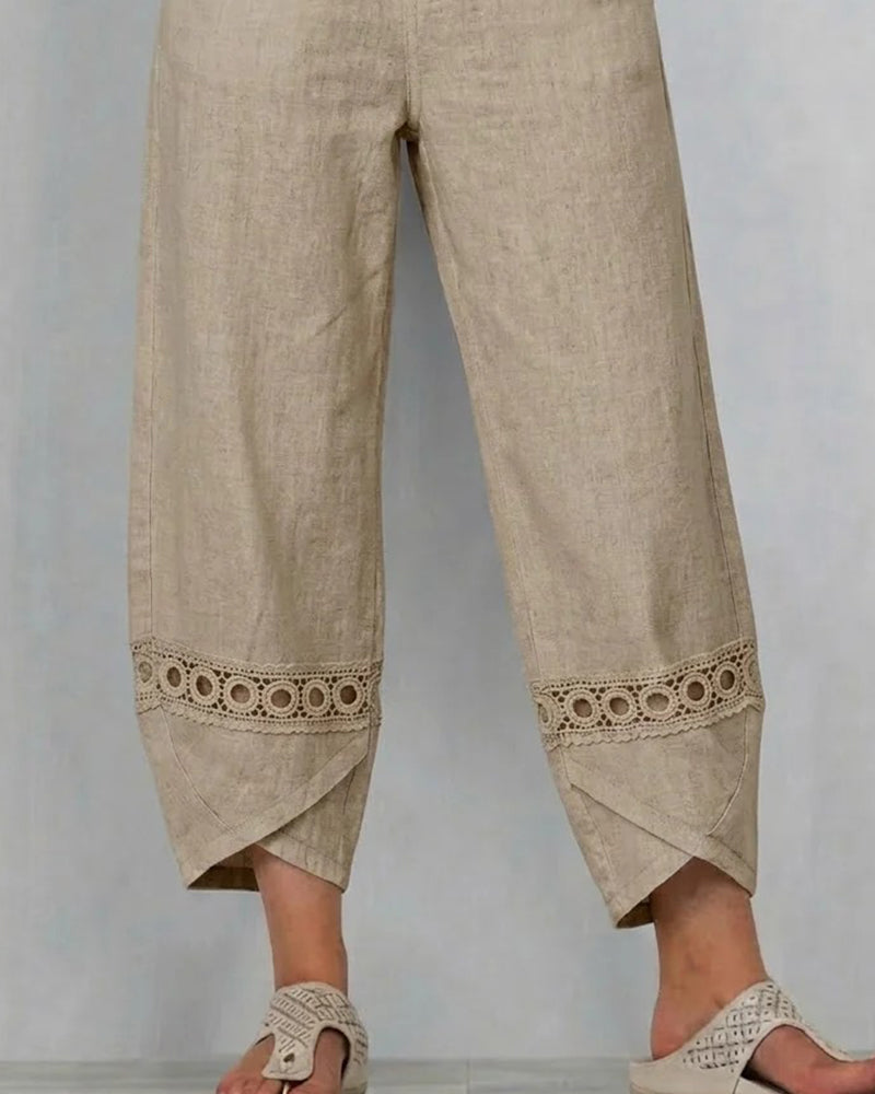 Solid Color Openwork Casual Pants