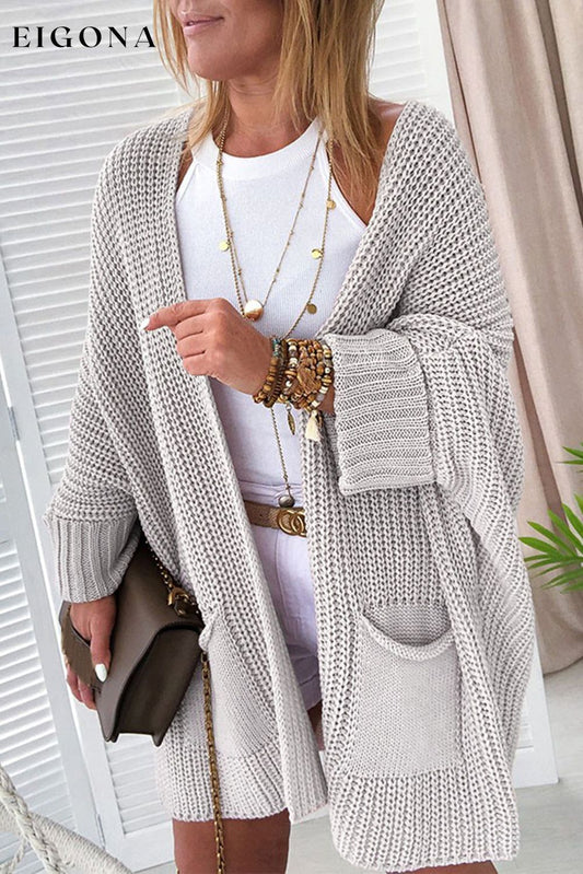 Khaki Oversized Fold Over Sleeve Sweater Cardigan Khaki 65%Acrylic+35%Polyester All In Stock Best Sellers cardigan cardigans clothes Color Khaki Fall To Winter Occasion Daily Print Solid Color Season Winter Style Casual