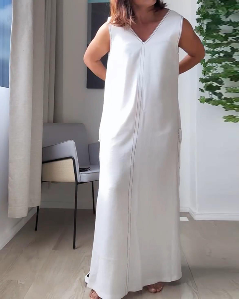 Sleeveless V-Neck Casual Dress
