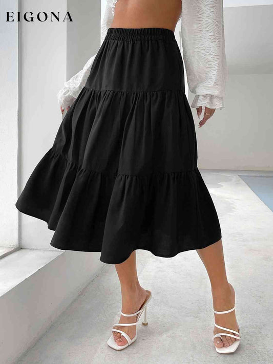 Tiered Midi Skirt Black bottoms clothes clothing midi skirts Ship From Overseas skirt skirts Women's Bottoms Z&H