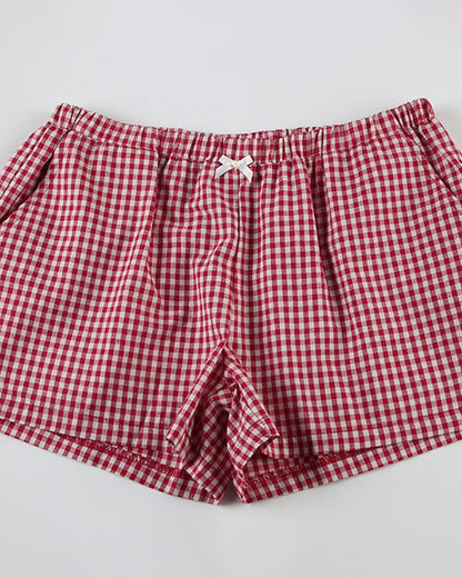 Plaid Elastic Casual Shorts