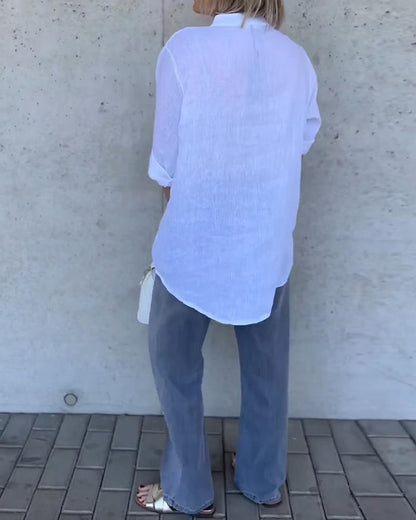 Solid Color Cotton Stand Collar Blouse