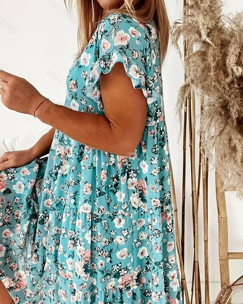 Floral Short-Sleeve Printed Dress
