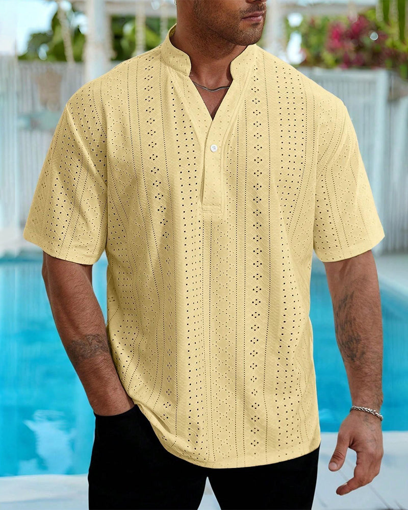 Hollow-Out Stand Collar Men's Shirt