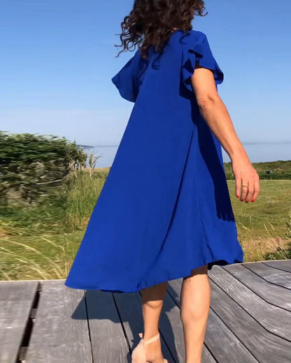 Solid color ruffle simple dress casual dresses summer