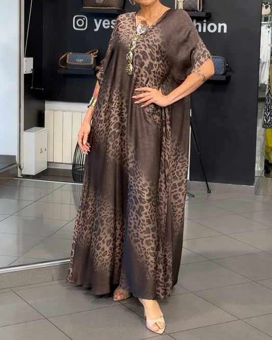 Gradient V-Neck Leopard Print Dress autumn casual dresses spring summer