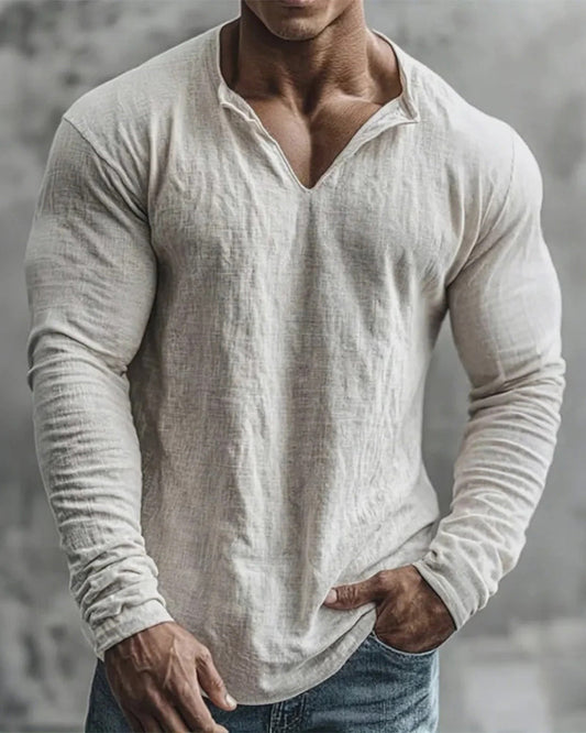 Men's Long Sleeve V-Neck Casual Shirt
