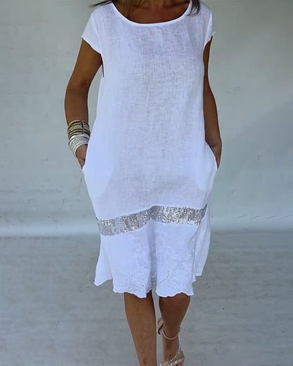 Round Neck Short Sleeve Solid Color Dress