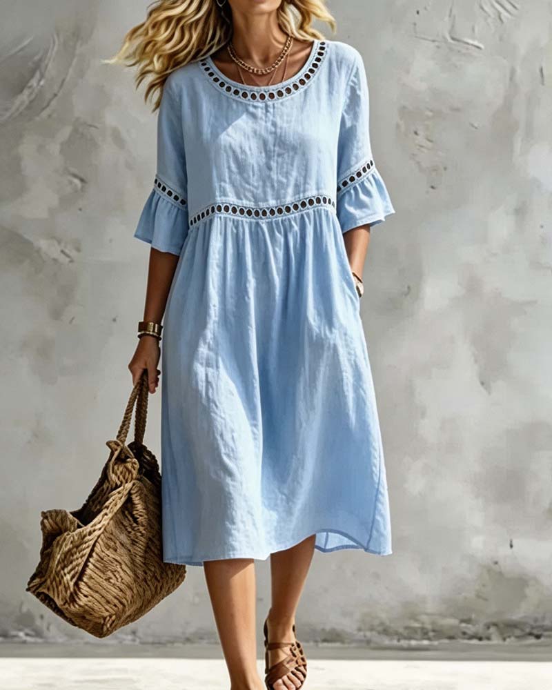 Openwork Short-Sleeve Artsy Dress