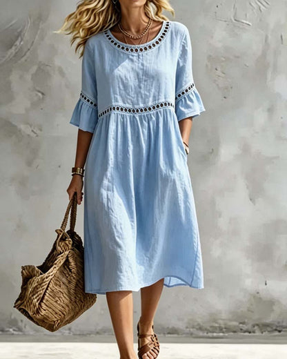 Openwork Short-Sleeve Artsy Dress