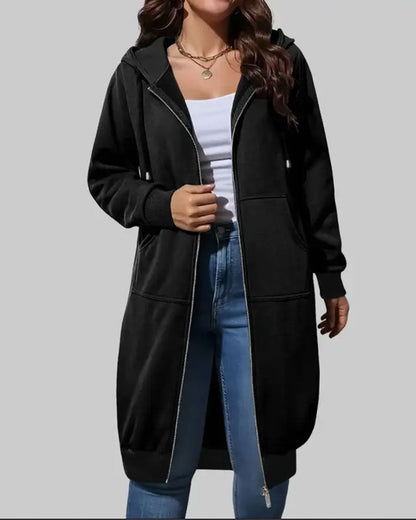 Long Hooded Zip Sweatshirt Coat