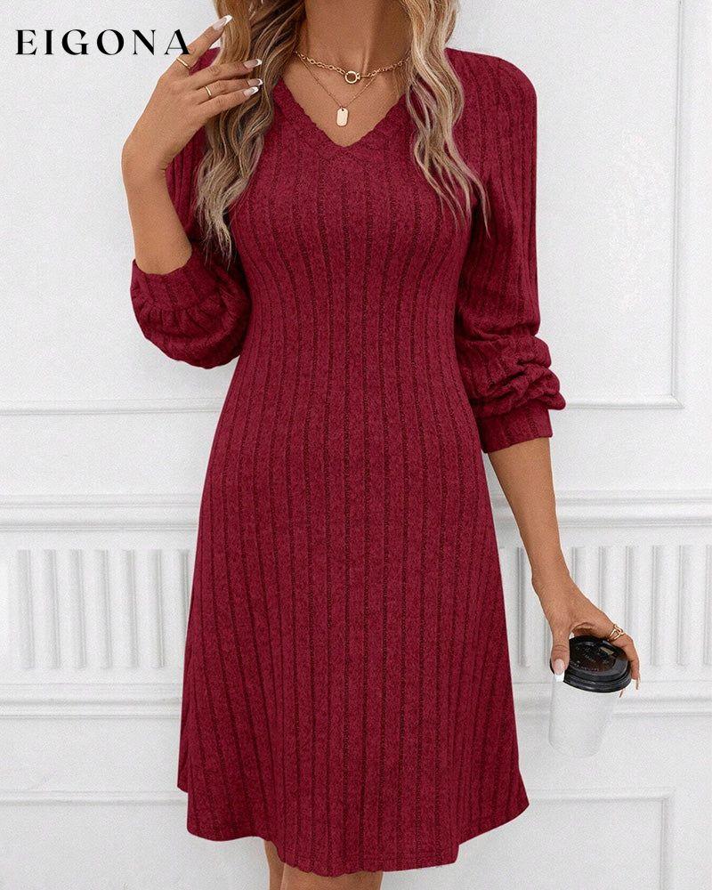 V-neck ribbed solid color dress Burgundy 2023 f/w 23BF casual dresses Clothes Dresses spring